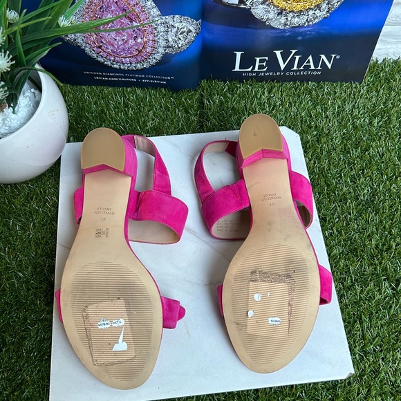 - STUART WEITZMANBandeau Block Heel Barbie Pink suede Leather size 12 - Picture 12 of 13